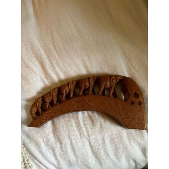 Hand carved Wood Elephant Train Bridge Made in Thailand 5 Elephants - Picture 9 of 13